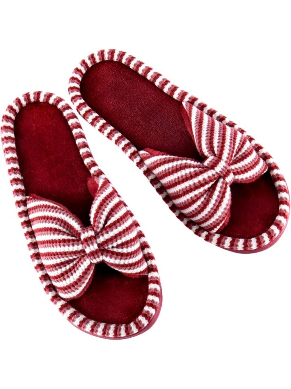 Women's Red Memory Foam Open Toe Slide Slippers with Cute Bow and Slip-on